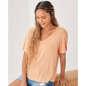 Women's American Eagle Peach Short Sleeve V-Neck T-Shirt XS